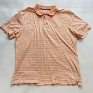 Brooks Brothers 1818 Men's Polo Shirt Orange Striped Size XL Short Sleeve